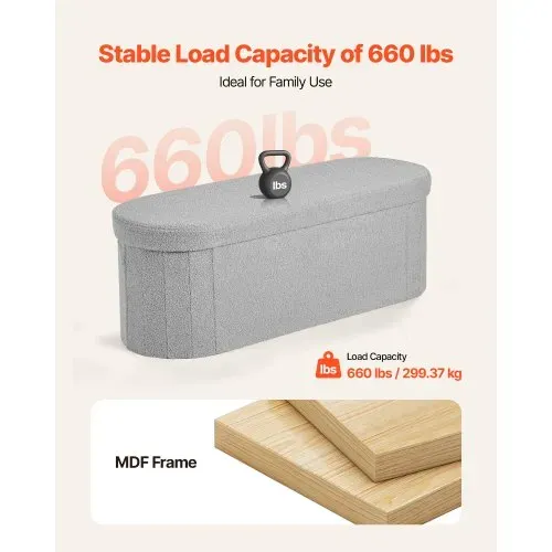 VEVOR faltbare Ottomane mit Stauraum (oval) Fußbank, klappbarer gepolsterter Sitzhocker bis 299,37 kg belastbar, 11 x 38 x 38 cm, Ottomanentruhe für Wohnzimmer Schlafzimmer, Eingangsbereich, Grau – Bild 5