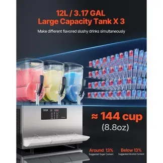 VEVOR kommerzielle Slusheis Maschine 12 L x 3 Dreifachtank-Maschine für gefrorene Getränke, 144 Tassen Edelstahl Slush-Eis-Maschine mit Tastenfeld Softeis Maker für Partys Restaurants Cafés Bars VEVOR kommerzielle Slusheis Maschine 12 L x 3 Dreifachtank-Maschine für gefrorene Getränke, 144 Tassen Edelstahl Slush-Eis-Maschine mit Tastenfeld Softeis Maker für Partys Restaurants Cafés Bars