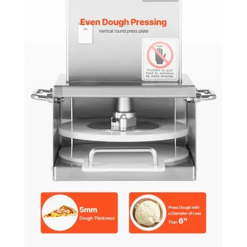 VEVOR elektrische Pizzateigpresse mit 15,24 cm Gebäck-Pressplatte, Brotpresse aus Edelstahl, kommerzielle Formmaschine mit einstellbarer Dicke & 100 Stk. Pergamentpapier, Pizza-Teigrolle – Bild 3