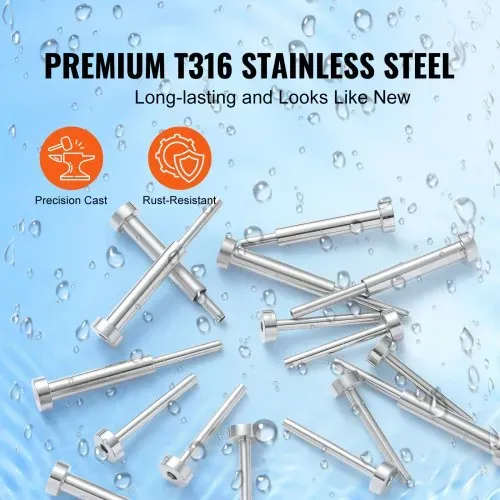 VEVOR 20er-Pack unsichtbares Kabelgeländer-Set T316 Edelstahl 1/8" unsichtbare Aufnahme und Gesenkbolzenende für Kabelgeländer Gesenkspanner 1/8" für Holz-/Metallpfosten Kabelgeländer-Hardware Silber – Bild 3