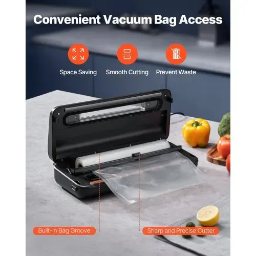 VEVOR Vakuumiergerät, 80 Kpa, 120 W, Lebensmittel-Vakuumierer, 7-in-1-Folienschweißgerät, automatisches Luftversiegelungssystem mit integriertem Cutter, mit 10 Vakuumbeuteln und 1 Beutelrolle – Bild 3
