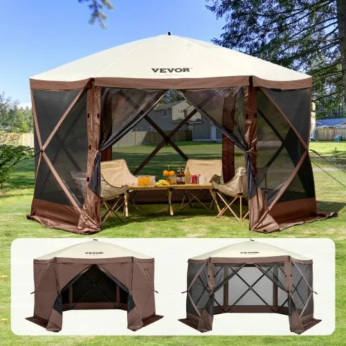 VEVOR Pop-Up-Pavillonzelt, Pop-Up-Zelt mit 6-seitigem Baldachin, Sonnenschutz mit 6 abnehmbaren Sichtschutz-Windtüchern und Netzfenstern, 3,5 x 3,5 m, Schnellaufbau-Zelt mit Moskitonetz, braun VEVOR Pop-Up-Pavillonzelt, Pop-Up-Zelt mit 6-seitigem Baldachin, Sonnenschutz mit 6 abnehmbaren Sichtschutz-Windtüchern und Netzfenstern, 3,5 x 3,5 m, Schnellaufbau-Zelt mit Moskitonetz, braun