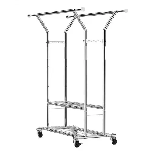 VEVOR Kleiderständer Garderobenständer rollbar mit 2 Kleiderstangen & 2 Ablageflächen, bis 120 kg belastbar, höhenverstellbarer Kleiderständer aus Karbonstahl für Schlafzimmer Waschküche – Bild 9