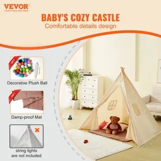 VEVOR Spielzelt Kinder, Tipi-Zelt für Kinder 1–5 Jahre, Kleinkinderzelt mit Matte und dekorativen Plüschbällen, Zelt für Kinder mit Fenstern für drinnen & draußen Beige VEVOR Spielzelt Kinder, Tipi-Zelt für Kinder 1–5 Jahre, Kleinkinderzelt mit Matte und dekorativen Plüschbällen, Zelt für Kinder mit Fenstern für drinnen & draußen Beige