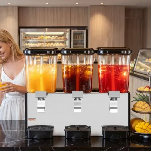 VEVOR Elektrischer Getränkespender Saftspender 2 x 12 L 7-12 °C mit PC-Behälter für Restaurants, Hotels, Bars und Kioske, mit Rührstab für Gleichmäßige Durchmischung, Druckschalter und Auffangschale – Bild 7