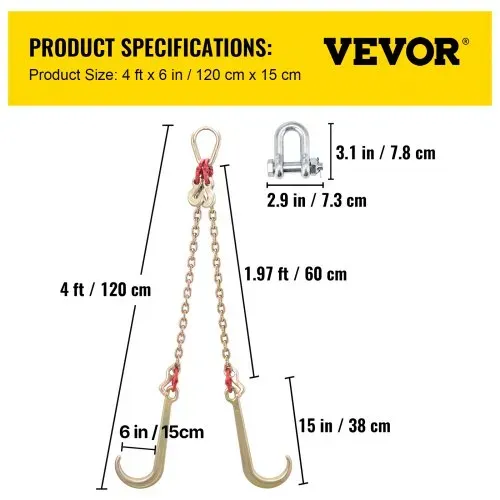 VEVOR 8 mm×30 cm G80 V-Kettenzaum mit 2 Beinen und 38 cm großen J-Haken und T-Haken – Bild 6