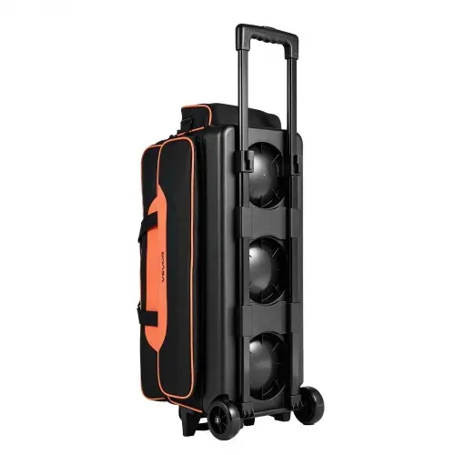 VEVOR Bowlingtasche mit Rollen für 3 Kugeln 600D Oxford Orange Schwarz, für Schuhe bis US-Größe 16 und Zubehör, mit Teleskopgriff (bis zu 1016 mm), Doppellagigen Ablagen und Verstärkten Nähten – Bild 8