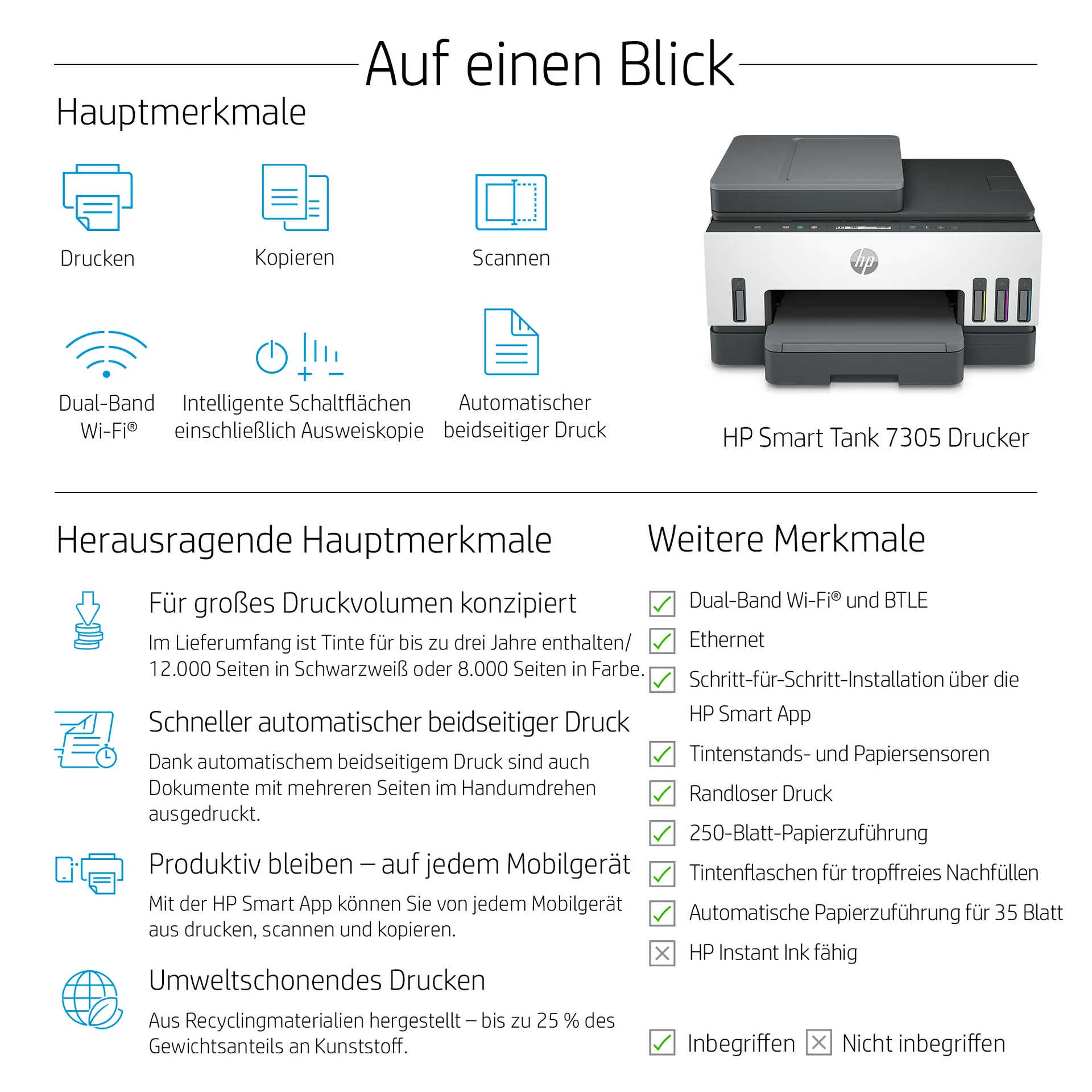 HP Smart Tank 7305 Wireless All-in-One Farbe Drucker, Beidseitiger Druck; Kopierer, Scanner – Bild 5