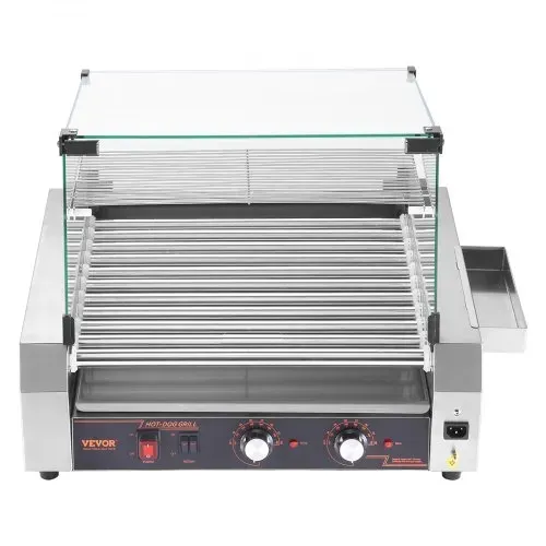 VEVOR Hot Dog Grill Maschine Hot dogs 11 Rollen Edelstahl, 2200 W, Elektrogrill mit Abdeckung & 2 Temperaturregler & seitlicher Aufbewahrungsbox & herausnehmbarem Regal & Ölauffangschale – Bild 8