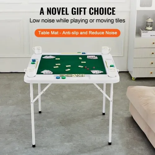 VEVOR Mahjong-Tisch, Klappbarer Dominotisch für 4 Spieler mit Verschleißfester Grüner Tischplatte, Tragbarer Quadratischer Kartentisch mit 4 Getränkehaltern & 4 Chip-Fächern für Mahjong-Poker-Puzzles – Bild 5