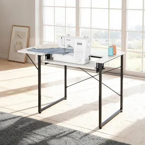 VEVOR Nähtisch Nähmaschinentisch mit klappbarer Tischplatte & verstellbarer Ablage & Stahlbeinen, Mehrzwecktisch Computertisch für Zuhause Modestudio Kunststudio Bildungseinrichtung, Weiß – Bild 7