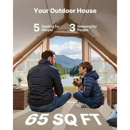 VEVOR Aufblasbare Zelte für Camping 3x2x2m, 3–5 Personen, 300D Oxford 4-Jahreszeiten-Glamping-Zelt mit Handpumpe, Ofenanschluss, 2 Türen & 2 Netzfenstern, inkl. Aufbewahrungstasche für Transport – Bild 2