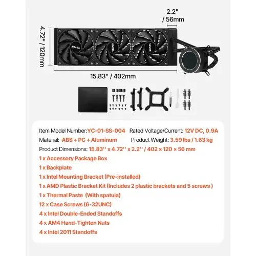 VEVOR CPU-Flüssigkeitskühler, AIO-CPU-Wasserkühler, 3x 120 mm PWN-Lüfter, Pumpe & 53 mm LCD-Display, max. 2200 U/min CPU-Kühlerlüfter, kompatibel mit Intel 115X/1366/2011/1700/1200, AMD AM4/AM5 – Bild 6