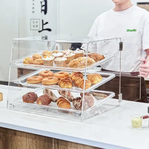 VEVOR 3-stöckige Gebäck-Vitrine, Kommerzielle Bäckerei-Vitrine 526 x 430 x 415 mm, Bäckerei-Vitrine, Acryl-Vitrine mit Zugang zur Hintertür & Abnehmbaren Regalen, für Donut-Bagels, Kuchen, Kekse usw. – Bild 7