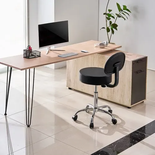 VEVOR Sattelhocker Rollhocker 204 kg belastbarer höhenverstellbarer (84-100 cm) Drehhocker Arbeitshocker mit Rückenlehne, PU-Leder-Drehsattelstuhl für Salon Spa Massage Klinik Schwarz – Bild 7