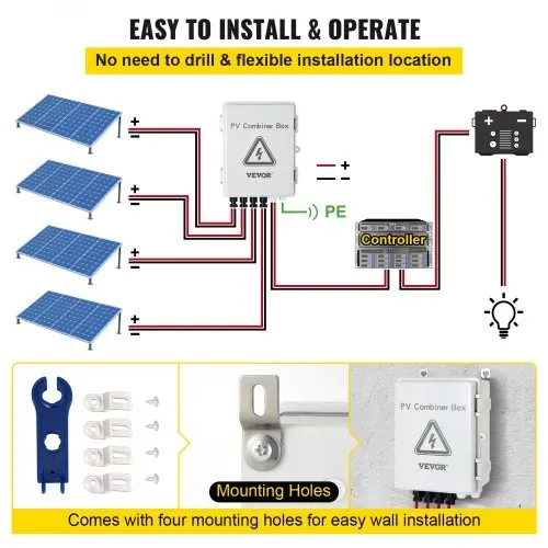 VEVOR 4-saitige PV Kombinationskasten 15 A Sicherungskasten, 500 V Wohnungsverteiler, IP65 Schutzart Zählerschrank Leitungsschutzschalter für Solarpaneel-Gitter und netzunabhängiges Solarstromsystem 17 x 23 x 11 cm – Bild 4