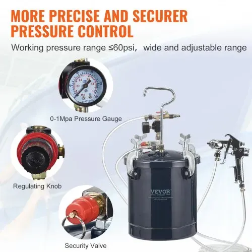 VEVOR Druckbehälter Farbbehälter Sprühfarbe Drucktopf 10 L Drucktank, 60 psi Lackierpistole Farbbehälter Φ 52 x 32 cm Spray Paint Pressure Pot Tank Paint Container Farbspritzpistolen Lacken, Flecken – Bild 4