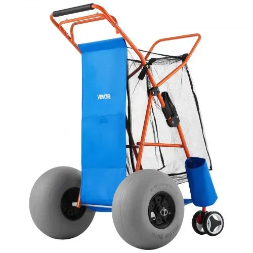 VEVOR Strandwagen mit Ballonreifen (12 Zoll), Faltbarer Strandtrolley mit Isoliertasche & Schirmhalter, Handwagen (75 kg Belastbar) für bis zu 4 Strandstühle, Strandkarre Ideal für Camping und Angeln – Bild 8