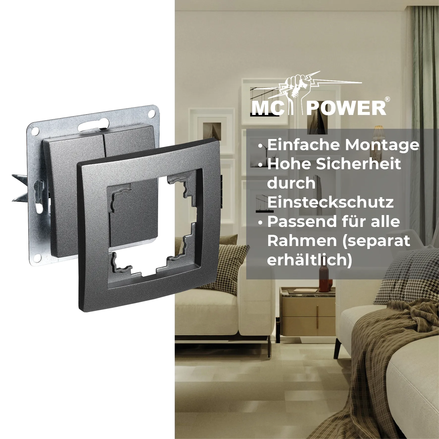 Serien-Schalter McPower ''Flair'', 2-fach, 250V~/10A, UP, anthrazit – Bild 4