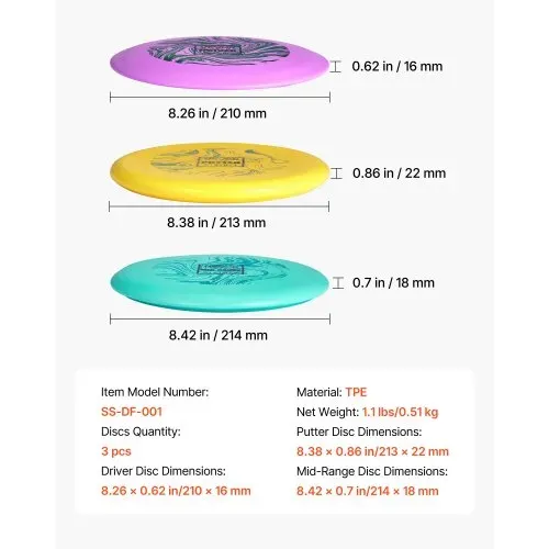 VEVOR Discgolf-Set Starterset (3 Stk.), Frisbeescheiben für Ganzkörper-Krafttraining, mit Putter, Mid-Range, Driver, für Garten Rasen Strand und Park im Freien – Bild 6