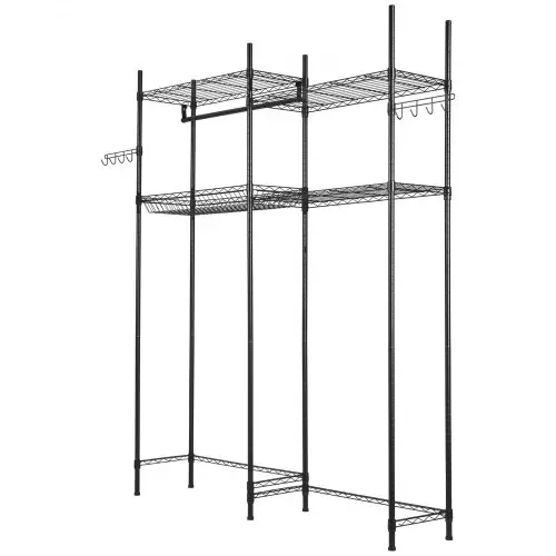 VEVOR Lagerregale für Waschmaschine & Trockner, 4-stufiges Wäscheständer-Gestell mit Kleiderstange und Haken, zweireihige, verstellbare Waschmaschinenregale, für Lagerung und Organisation schwarz – Bild 9