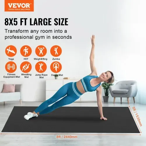 VEVOR Trainingsmatte, rutschfeste, hochdichte Premium-Yogamatte, Trainings-Yogamatte für Männer und Frauen, Fitness- und Trainingsmatte mit Tasche und Tragegurt, für alle Arten von Heim-Yoga, Pilates und Bodentraining (2,4 x 1,5 m) VEVOR Trainingsmatte, rutschfeste, hochdichte Premium-Yogamatte, Trainings-Yogamatte für Männer und Frauen, Fitness- und Trainingsmatte mit Tasche und Tragegurt, für alle Arten von Heim-Yoga, Pilates und Bodentraining (2,4 x 1,5 m)