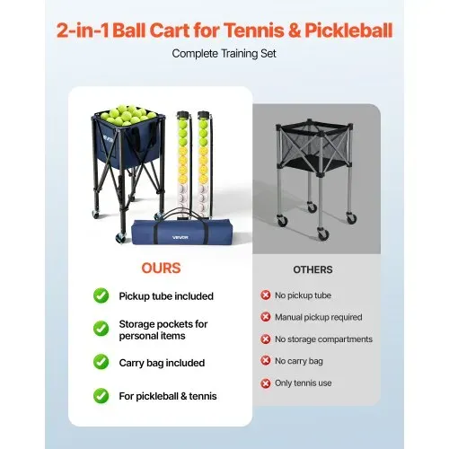VEVOR Tennisballwagen Faltbar, Tennisballkorb für 150 Tennisbälle oder 260 Pickleballs, Ballwagen mit Rahmen aus Aluminiumlegierung Tragetasche & Sammelrohr, Ballkorb mit Rollen für Training, Schwarz VEVOR Tennisballwagen Faltbar, Tennisballkorb für 150 Tennisbälle oder 260 Pickleballs, Ballwagen mit Rahmen aus Aluminiumlegierung Tragetasche & Sammelrohr, Ballkorb mit Rollen für Training, Schwarz