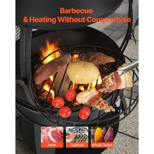 VEVOR Gartenkamin, φ500x1100mm Terrassenofen, Aztekenofen aus Eisen zum Grillen & Wärmen, Chimenea Feuerstelle mit Grillgitter, Kaminmantel & rostfreiem Kamindeckel, für Terrasse, Garten, Hinterhof – Bild 4