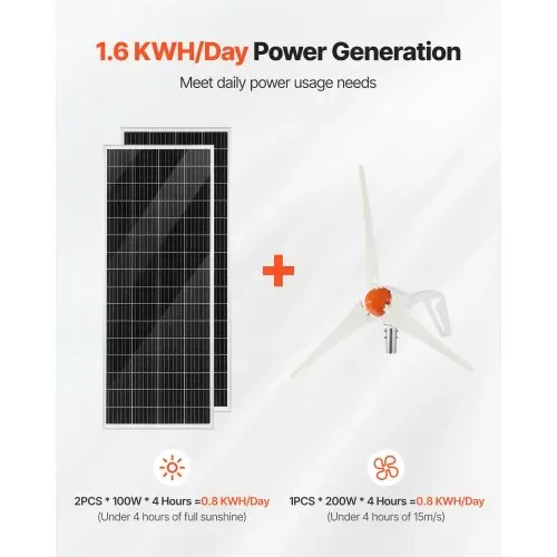 VEVOR 12V 400W Solar-Wind-Hybrid-Set, Inkl. 2 Stk. 100W Mono-Solarpanele 200W Windturbine mit MPPT Wind/Solar Hybrid-Laderegler, Netzunabhängige Energie für Heimgebrauch Wohnmobile Boote Camper RV VEVOR 12V 400W Solar-Wind-Hybrid-Set, Inkl. 2 Stk. 100W Mono-Solarpanele 200W Windturbine mit MPPT Wind/Solar Hybrid-Laderegler, Netzunabhängige Energie für Heimgebrauch Wohnmobile Boote Camper RV