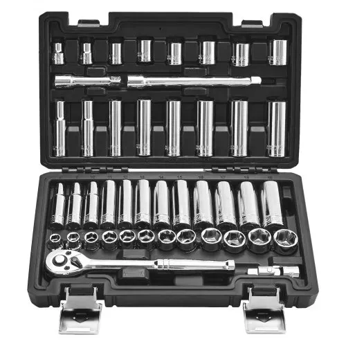 VEVOR Steckschlüsselsatz 44-tlg. 9,5 mm Antrieb, Steckschlüssel- und Ratschensatz, SAE und metrisch, tief und flach, mit Zubehör Aufbewahrungskoffer, CR-V-Legierungsstahl, für Autoreparatur – Bild 10