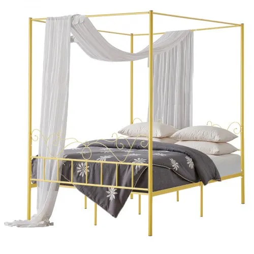 VEVOR Himmelbettrahmen (Queen Size), Metallhimmelbett mit minimalistischem Kopfteil & Himmelbett-Design, robuste Stahllattenstütze (rund), Stauraum unter dem Bett, kein Boxspring erforderlich, Gold VEVOR Himmelbettrahmen (Queen Size), Metallhimmelbett mit minimalistischem Kopfteil & Himmelbett-Design, robuste Stahllattenstütze (rund), Stauraum unter dem Bett, kein Boxspring erforderlich, Gold