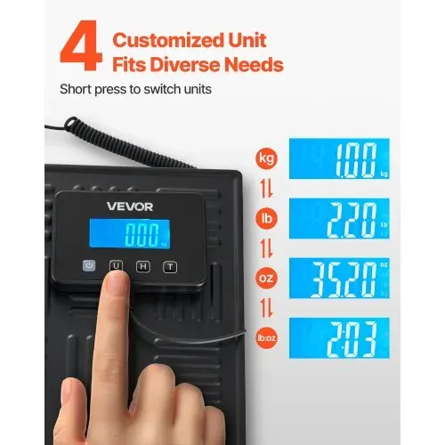 VEVOR Digitale Paketwaage, 20/100 g, doppelte Genauigkeit, 300 kg Plattformwaage mit Hold-/Tara-Funktion & LCD-Display, für Pakete, Porto, Gepäck, Batterie & Ladekabel im Lieferumfang enthalten – Bild 2