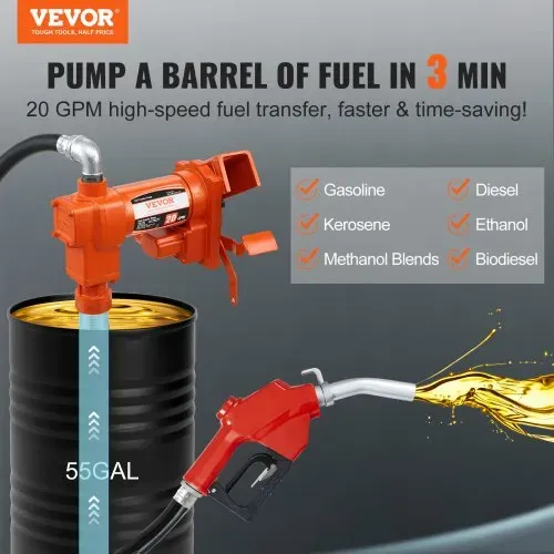VEVOR Kraftstoffpumpe, 12 V DC, 20 GPM, 1/4 PS, Dieselpumpe mit automatischer Düse, Auslassschlauch und Saugrohr für Benzin, Diesel, Kerosin, Ethanol- und Methanolmischungen und Biodiesel VEVOR Kraftstoffpumpe, 12 V DC, 20 GPM, 1/4 PS, Dieselpumpe mit automatischer Düse, Auslassschlauch und Saugrohr für Benzin, Diesel, Kerosin, Ethanol- und Methanolmischungen und Biodiesel