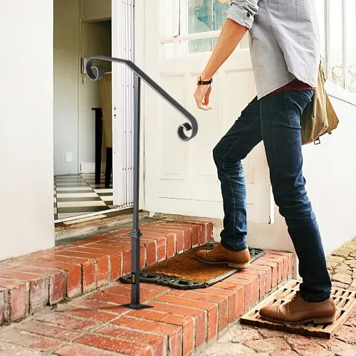 VEVOR Geländer 1 oder 2 Stufen Treppengeländer Mattgrau Mit Blumenmuster Eingangsgeländer formschön Schmiedeeisen Eingangsgeländer einzelner Pfosten-Handlauf mit Sockel – Bild 7