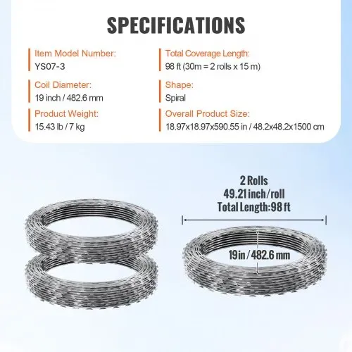 VEVOR Natodraht 30 m (2 Rollen x 15 m) Stacheldraht Spirale Sperrdraht Stacheldrahtzaun (0,51 mm) scharfe Klingen und (ca. 4 mm) dicke Kerndrähte Maschendraht für außergewöhnlichen Spiralschutz – Bild 6