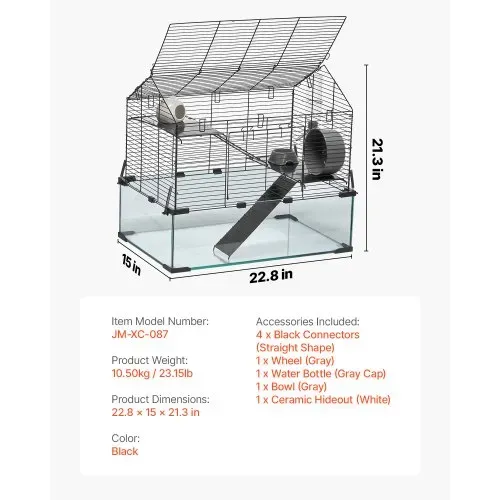 VEVOR Hamsterkäfig, 360°-Sicht, transparenter Hamsterlebensraum, Kleintierkäfig, 58x38x54 cm, belüfteter Mäusekäfig mit Wasserflasche, tragbares Hamsterhaus für Ratten, Meerschweinchen – Bild 6