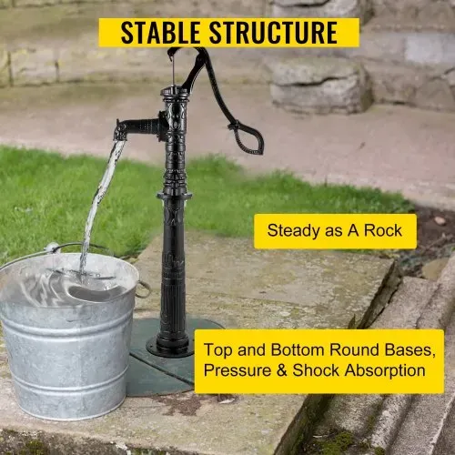 VEVOR Pumpenständer Schwengelpumpe Gusseisen Handschwengelpumpe Pumpenständer 23,7x 23,7x66cm Gartenpumpe Ständer mit Sprühfarbe beschichtet Handpumpe Ständer 8mm Dicke Schwarz für Garten Teich Hof – Bild 5
