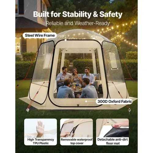 VEVOR Pop-up-Bubble-Zelt, 305 x 275 x 220 cm, transparentes Campingzelt, Garten-Kuppel-Iglu-Zelt mit Fenstern, Sportzelt, 540°-Panoramablick, für 4–8 Personen, Terrasse, Hinterhof – Bild 2