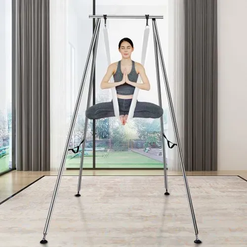 VEVOR Aerial Yoga Hängematte mit Yogarahmen 6 x 2,6 m, Weiß Yoga Swing Air Fliegen, Yoga-Schaukel Hammock Swing 250 kg Max. Tragfähigkeit, inkl. Yoga-Socken & Fußpolster, Anti-Gravity-Übungen – Bild 7