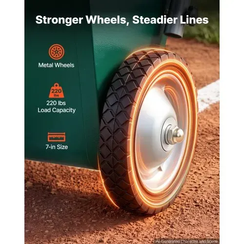 VEVOR Markierwagen Linien-Markiergerät Trocken 11,3 kg Pulverkapazität Grün, für Rasenfläche Feld & Sportplatz, Stahlkonstruktion, 50-100 mm Einstellbare Linienbreite, Klare & Gleichmäßige Markierung – Bild 4