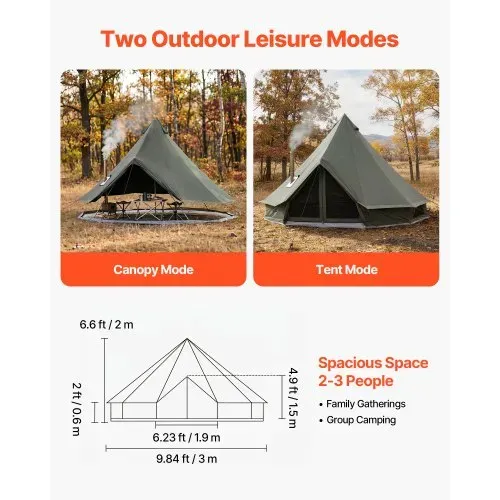 VEVOR Canvas-Glockenzelt, 3 m Jurte, 4 Jahreszeiten, mit Ofenrohrdurchführung, bis zu 3 Personen, mit Abnehmbarem Boden (Reißverschluss), ideal für Familien-Camping & Outdoor-Aktivitäten, Grün VEVOR Canvas-Glockenzelt, 3 m Jurte, 4 Jahreszeiten, mit Ofenrohrdurchführung, bis zu 3 Personen, mit Abnehmbarem Boden (Reißverschluss), ideal für Familien-Camping & Outdoor-Aktivitäten, Grün