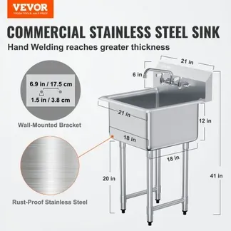 VEVOR Edelstahl Spültisch Gewerbliche Spülbecken 533,4x457x1041mm Wasserhahn VEVOR Edelstahl Spültisch Gewerbliche Spülbecken 533,4x457x1041mm Wasserhahn