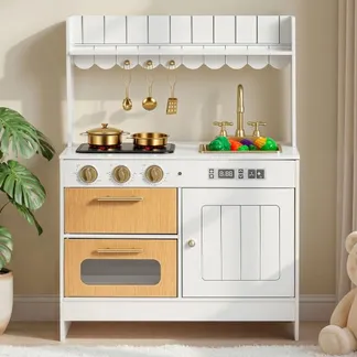 VEVOR Spielküche für Kinder, Realistische Kinderküche aus Holz mit Licht & Sound, Holzküche mit Herd Backofen Spüle Mikrowelle Schrank, Küchenspielzeug mit Kochset für Kinder von 3-8 Jahren, Beige VEVOR Spielküche für Kinder, Realistische Kinderküche aus Holz mit Licht & Sound, Holzküche mit Herd Backofen Spüle Mikrowelle Schrank, Küchenspielzeug mit Kochset für Kinder von 3-8 Jahren, Beige
