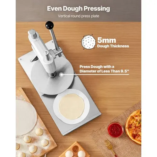 VEVOR manuelle Pizzateigpresse 241,3 mm Gebäck-Pressplatte, Brotpresse aus Edelstahl, kommerzieller Chapati Presse, 5 mm Dicke Formmaschine mit Griff & 100 Stk. Pergamentpapier, Pizza-Teigrolle – Bild 3