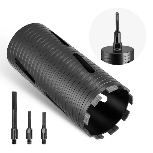 VEVOR Kernbohrer Bohrkrone φ 102 mm 241 mm Bohrtiefe, M16 Innengewinde, Trocken-Diamantkernbohrer Kernlochbohrer mit 3 Adaptern Pilotbohrer Sechskantschlüssel für Stahlbeton Ziegel Mauerwerk VEVOR Kernbohrer Bohrkrone φ 102 mm 241 mm Bohrtiefe, M16 Innengewinde, Trocken-Diamantkernbohrer Kernlochbohrer mit 3 Adaptern Pilotbohrer Sechskantschlüssel für Stahlbeton Ziegel Mauerwerk