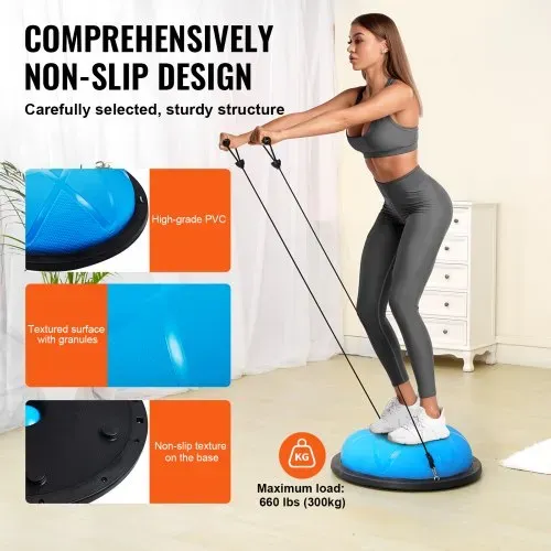 VEVOR Halb-Gymnastikball-Trainer, 23 Zoll Balance-Ball-Trainer, 660 lbs Tragkraft Stabilitätsball, Yoga-Ball mit Widerstandsbändern und Pumpe, Kraft-Fitnessball für das Heim-Fitnessstudio, Ganzkörpertraining, Blau – Bild 3