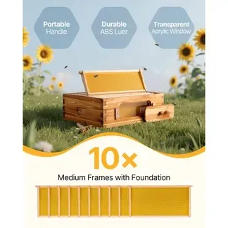 VEVOR Bienenstock-Starterset, mittlere Box, 100 % mit Bienenwachs beschichtetes natürliches Tannenholz, Langstroth-Bienenstock-Set mit 10 Rahmen und Mittelwänden, transparente Bienenfenster aus Acryl VEVOR Bienenstock-Starterset, mittlere Box, 100 % mit Bienenwachs beschichtetes natürliches Tannenholz, Langstroth-Bienenstock-Set mit 10 Rahmen und Mittelwänden, transparente Bienenfenster aus Acryl