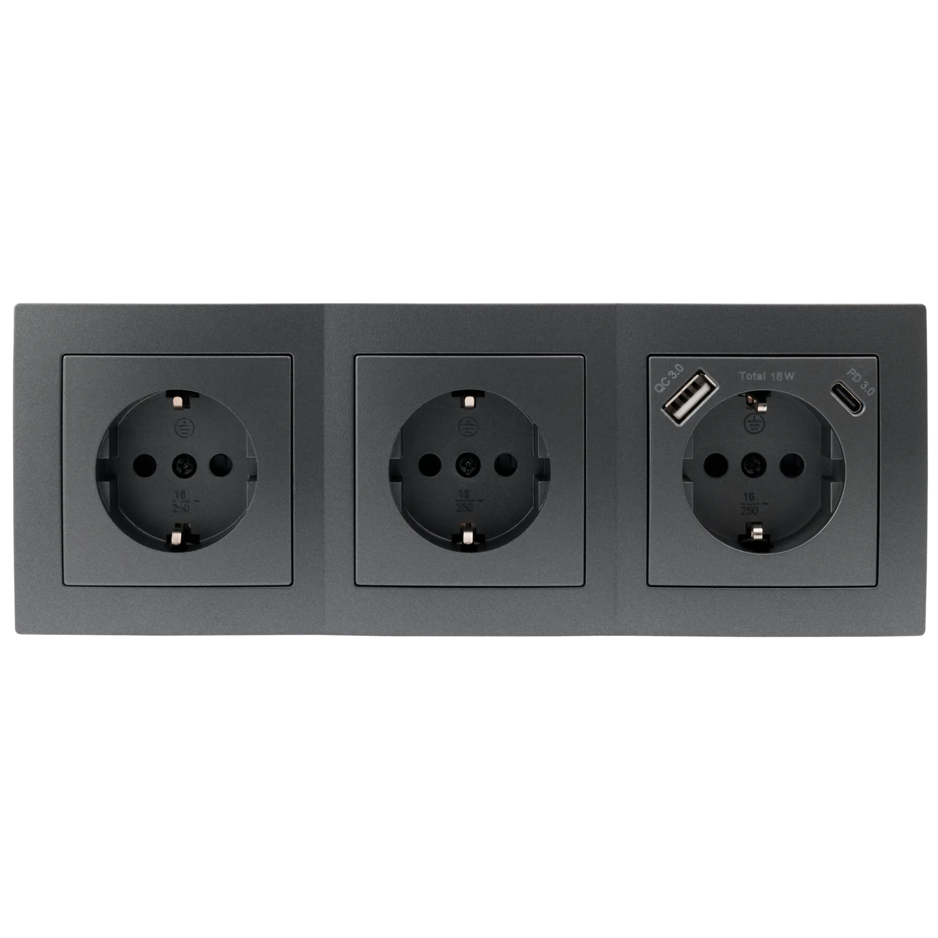 Steckdosenblock McPower ''Flair'' anthrazit, 3-fach Schutzkontakt + USB-C / USB-A – Bild 2