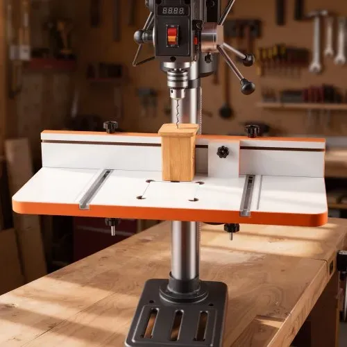 VEVOR Tisch für Säulenbohrmaschine, Bohrtisch 600 x 298 mm, mit verstellbarem Anschlag & Anschlagblock, T-Nuten, MDF-Tischplatte, Skala, Unterstützung für mehrere Klemmen & Schraubstöcke – Bild 7