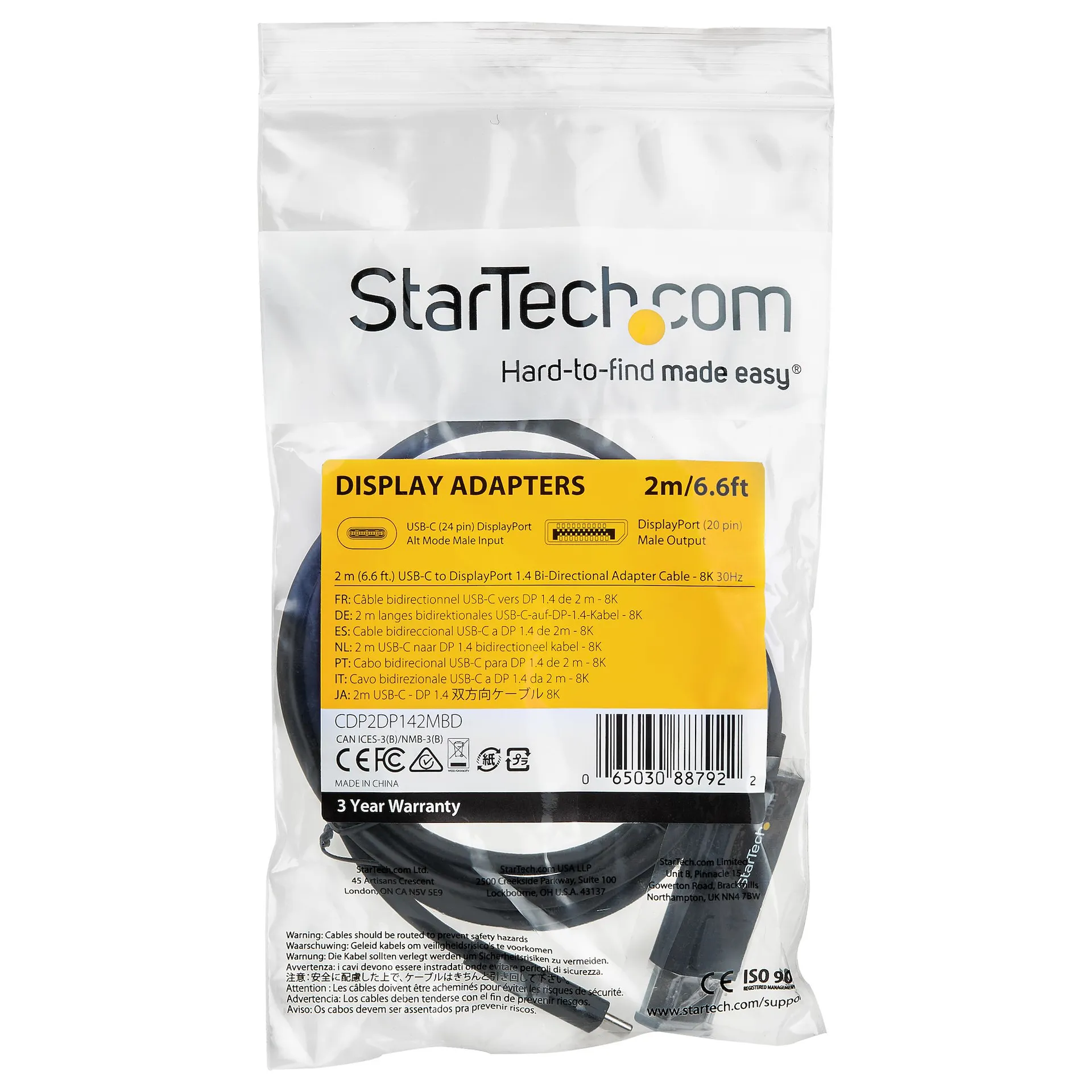 StarTech.com 2m USB-C auf DisplayPort 1.4-Kabel 8K 60Hz / 4K - Bidirektionales DP zu USB- oder USB-C zu DP-reversibles Videoadapterkabel - HBR3/HDR/DSC - USB-Typ C/TB3-Monitorkabel – Bild 5